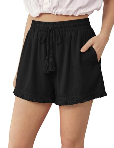 DIBAOLONG Womens Linen Shorts Wide Leg Boho Summer Beach Shorts with Pocket