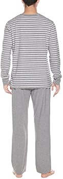 Winovia Tweedelige pyjama voor heren, lange slaapkleding, katoenen pyjamaset, winternachtkleding, lange mouwen, met knoopsluiting, V-hals en strependesign, donkerbruin, L