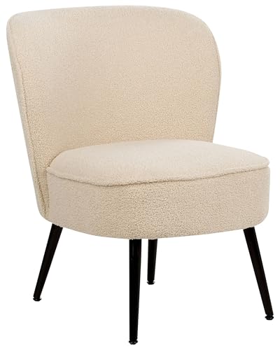 Image of Beliani Armless Armchair Boucle Light Beige with Metal Legs Low Profile and Deep Seat, VOSS