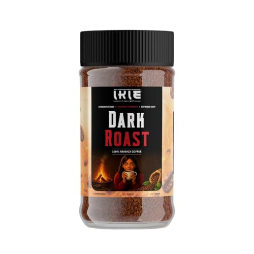 Image of IKIE Dark Roast Instant Coffee Powder 100g | 100% Arabica | No Chicory | Intense Bold Flavour | Strong Black Coffee