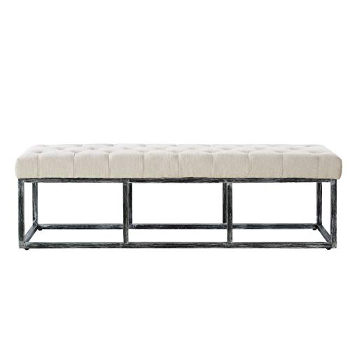 24Kf Upholstered Tufted Long Bench Seats With Metal Frame Leg, Linen Bench Ottoman With Padded Seat-Ivory #TOP3