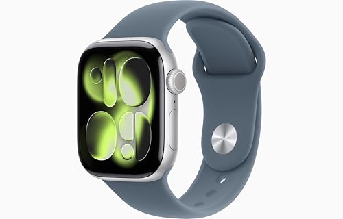 Image of Apple Watch Series 11 [GPS + Cellular, 42mm] Silver Aluminum Case with Anchor Blue Sport Band, M /L (Renewed)
