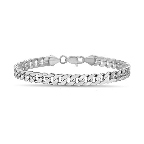 Nautica 1.8mm 8.5 Inch Miami Cuban Chain Bracelet for Men or Women in Rhodium Plated Brass