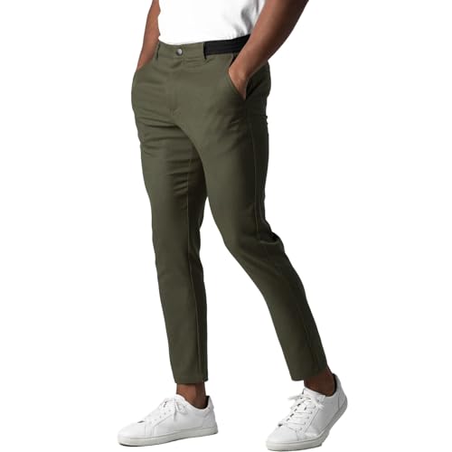 Foueo Active Chinos Men Casual Solid Trousers Basics Mens Pants Elasticity Slim Fit Chinos Pants for Men Active Chinos Pants