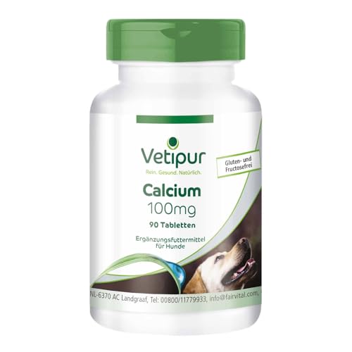 Fairvital | Vetipur Calcium 100mg aus Calciumcitrat, Futterergänzung für Hunde, 90 Tabletten, für Knochen, Zähne und Muskulatur