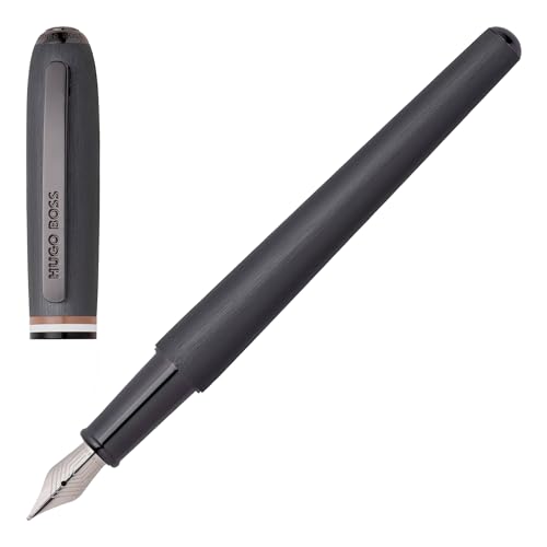 HUGO BOSS Contour Iconic HSH3412D - Pluma estilográfica de latón y aluminio en color negro, longitud: 13,6 cm, grosor del plumón: M