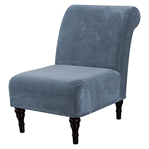 Fundas de silla de terciopelo de alta elasticidad sin brazos para sala de estar, lujosas fundas de terciopelo grueso, protector de muebles moderno con fondo elástico, lavable a máquina, color azul
