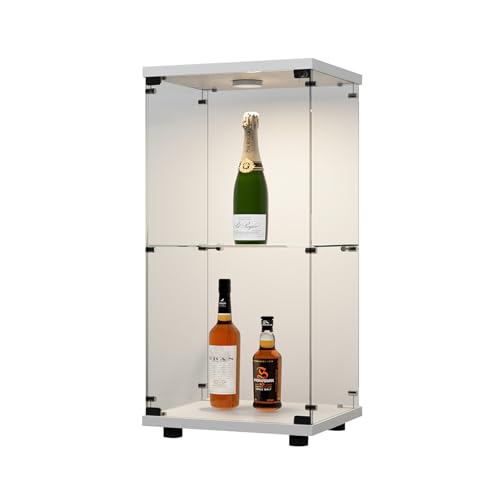 FOERPL Vitrina Cristal con LED, Vitrinas Expositoras de 2 Niveles,40 x 36 x 86 cm,Armario de Almacenamiento de Pie,para Colecciones en Salón,Estudiar,Cuarto de Jugar