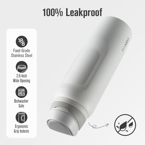 Image of Coolflask MegaSip Insulated Water Bottle 40 oz with Straw, Stainless Steel Water Bottles Leak-Proof, 24+ Hours Cold, BPA-Free Dishwasher Safe, Water Flask for Sports Gym Work Office, Glacier White