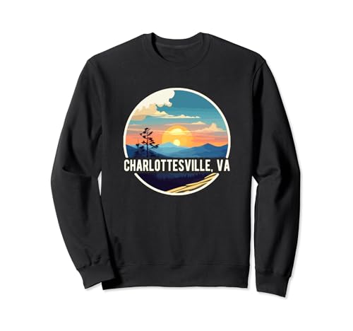 Diseño retro de Charlottesville, Virginia, EE. UU., puesta de sol de montaña Sudadera