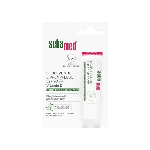 Sebamed schützende Lippenpflege, Lippenpflegestift mit Lichtschutzfaktor 30, für trockene und rissige Lippen, pflegt intensiv mit pflanzlichen Ölen, ohne Mineralöle