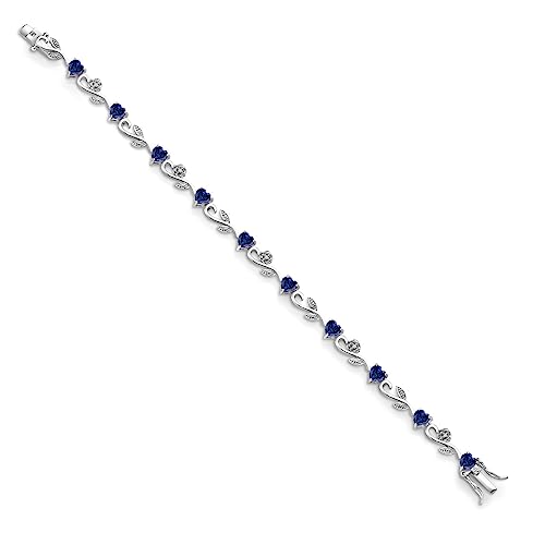 Gem Stone King 925 Sterling Silver Heart Shape Blue Created Sapphire and White Lab Grown Diamond Greek Vine Flower Tennis Bracelet For Women (5.04 Cttw, 7.5 Inch)2