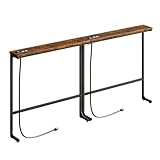 HavenlyYouth 63 Inch Narrow Console Table with 2 Power Outlets, Behind Couch Table with Charging Station, Small Space Sofa Behind Table for Living Room, Entryway, Hallway, Rustic Brown
