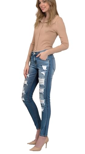 Women's Slimming Ripped Jeans Classic Washed Skinny Leg Denim Pants with Stretch Comfort & Long Length Blue3