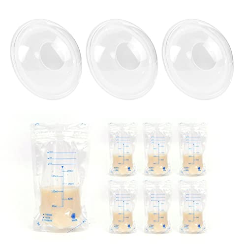 Paquete de 3 sujetadores, protectores de pezones, colector de leche derramada para amamantar, recoger y preservar la leche materna y 6 bolsas de almacenamiento de leche