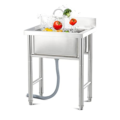 ZQFHSX Fregadero utilitario de Acero Inoxidable de un Solo Seno para lavandería, Ideal para cocinas comerciales y restaurantes, con Grifo, para Garaje, restaurantes y Exteriores.
