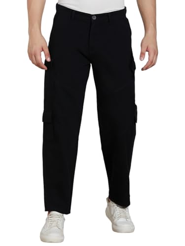 Image of Dennis Lingo Men Cotton Lycra Solid Stretchable Cargo Trousers