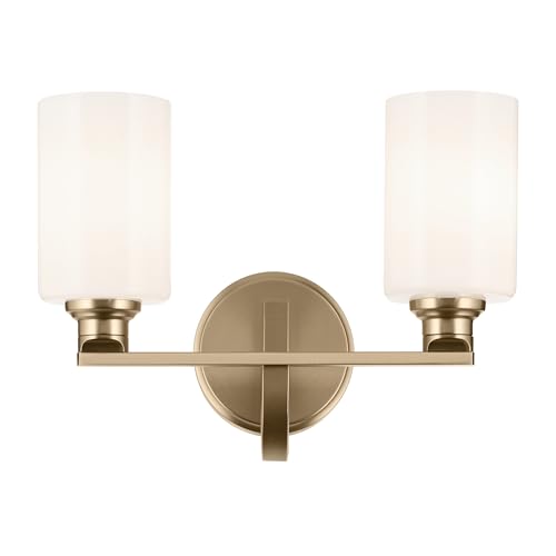 Image of Kichler Gioe 14.25 inch 2-Light Bathroom Vanity Light Fixture with Opal Glass in Champagne Bronze, Damp Rated for Bathroom, Powder Room, Over Mirror (14.25 inch W x 10.5 inch H), 55225CPZ