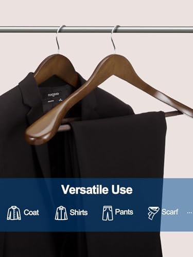 Image of Extra Wide Shoulder Wooden Coat Hangers | Heavy-Duty Wooden Hangers for Clothes | Non-Slip Suit Hanger with 360 Swivel Hook | Solid Wood Hanger for Coats & Jackets (10, Walnut)