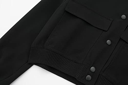 Cropped Bomber Jacket Women Button Down Coat with Pockets3