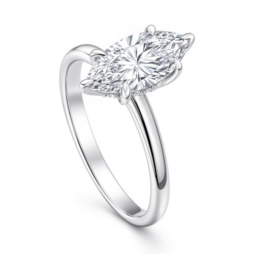 BERRICLE Sterling Silver Solitaire Wedding Engagement Rings for Women, 1.6 Carat Marquise Cut Cubic Zirconia CZ Ring