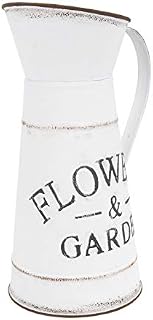 HEMOTON Country Farmhouse Vase Shabby Chic Metal Jug Vase Pitcher White Galvanized Waterinng Can Vase French Bucket Pot Decorative Flower Holder L