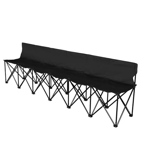 Flexzion Portable Folding Bench Seat, 6 Seater, Collapsible Soccer Bench, Portable Bench Seats for Bleachers, Camping, Sideline, with Back Rest and Carrying Bag, Black