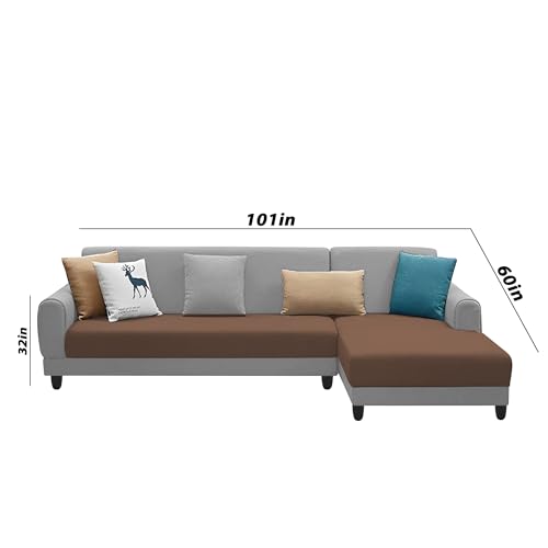 Image of Kraven RHS 6 Seater L Shape Sofa Set for Living Room (Brown Grey Fabric) Premium Fabric Sofa