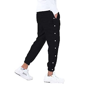 Pantalon de jogging ample et boutonné sur le côté avec poignets élastiques, Noir , M