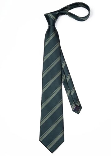 Image of Enlision Ties for Men Plaid Stripe Tie Handkerchief Woven Classic Formal Necktie Pocket Square Clip Set