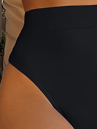 Makemechic Women's Casual High Waist Solid Bikini Bottoms Swim Panties Black S #TOP2