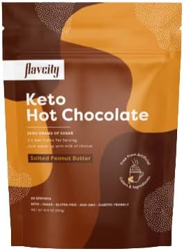 FlavCity Salted Peanut Butter Keto Hot Chocolate — Dairy Free and Sugar Free Cocoa Powder — High Fiber Drink Mix — Low Carb Hot Chocolate — Gifts for Chocolate Lovers (9.4 Oz)