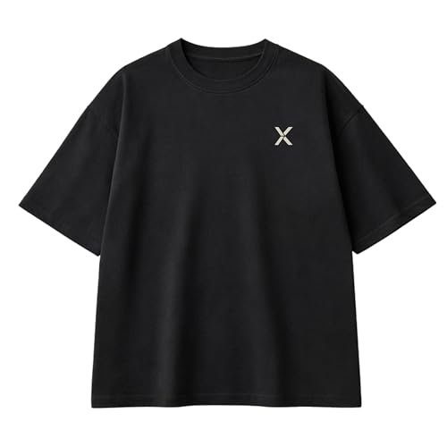 NOMAiX Essential Oversized T-Shirt | Logo Chest Print | Plain Black Heavyweight Tee | 260GSM Drop Shoulder | Unisex Streetwear | Made in UAE (UAE/KSA Alpha L Regular Regular Black)
