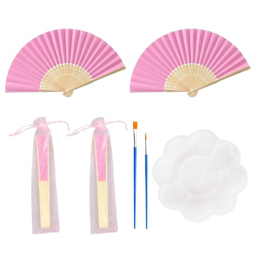 YSJCHEBS 2 Piccoli Ventagli, 2 Borse Portaoggetti, 2 Pennelli, 1 Tavolozza di Colori, Ventaglio Pieghevole, Decorazione da Parete, Ventaglio Fai da Te