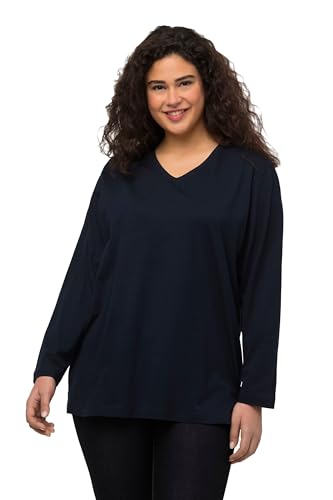 Ulla Popken Camiseta básica en V, Manga Larga, Negro Azulado, 64-66 para Mujer