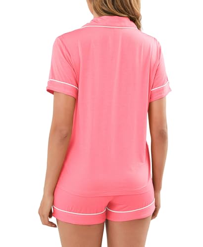 Image of Womens Pajamas Set Short Sleeve Sleepwear Button Down Pjs Shorts Set Soft Pjs Lounge Set With Pockets