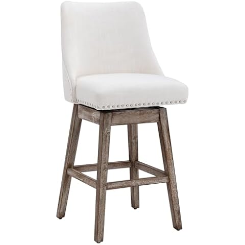 Janoray 27.5" Counter Height Bar Stool, Linen Fabric Mid Century Modern Swivel Barstool with Back & Wood Legs Comfy Upholstered Counter Chair for Home Bar/Dining Room/Restaurant, Cream Cover