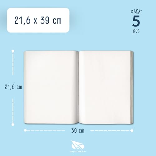 RAYLU PAPER – Verstellbare Buchhülle mit Klebestreifen, 5 Stück, selbstklebende Buchhüllen aus widerstandsfähigem 130 Mikron PVC, einfache und schnelle Installation (21,6 x 39)