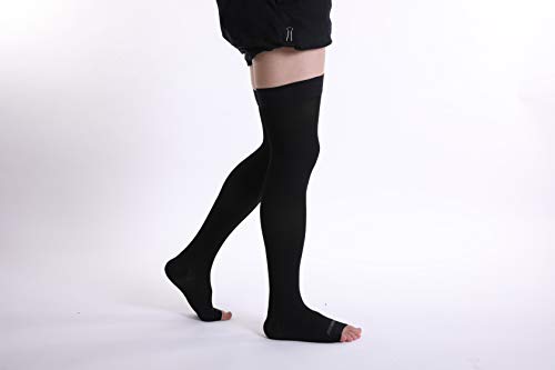 Image of Doc Miller Thigh High Open Toe Compression Stockings 15-20mmHg | Women & Men, Support for Pregnancy, Circulation, Swelling & Varicose Veins, Travel, Daily Wear
