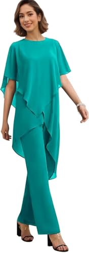 OERPPTA Chiffon Pant Suits for Women Dressy Wedding Aqua Grandmother of Bride Pantsuits for Special Occasion US 10