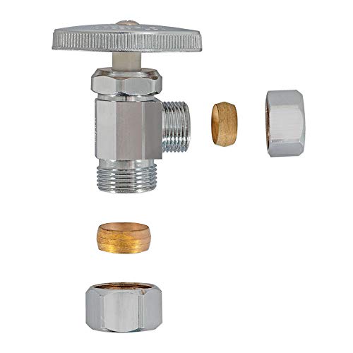 Image of Eastman 1 /2 Inch OD Compression x 5 /8 Inch OD Compression Multi-Turn Angle Stop Valve, Brass Plumbing Fitting, Chrome, 04358LF