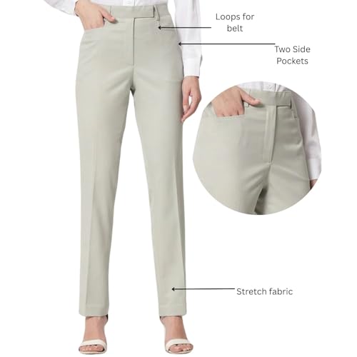 Image of Powersutra Solid Trouser | Mid Waist Trouser for Women | Slim Fit | Office Wear for Women | Side Pockets | Cotton Blend Green
