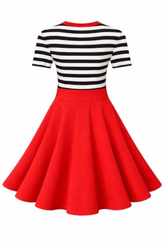 Image of BI.TENCON Women's Striped Pleated Casual A-Line Dresses Knee Length with Pockets