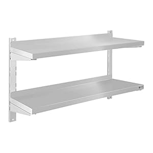 Royal Catering RCWR-80.2 Wandbord, twee legplanken, roestvrij staal, 2 x 80 x 30 cm, 3,5 cm, dikte 70 kg, belastbaarheid…