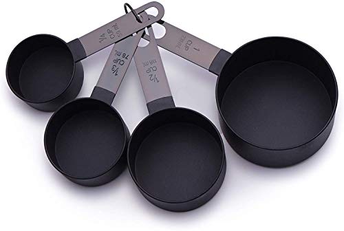 FONYA 8-Piece Black Measuring Tools - Nylon, 4 Measuring Cups / 4 Measuring Spoons with Metal Handles for Liquids and Solids