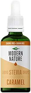 Modern Nature Liquid Stevia Drops Sweetener - Caramel Flavour Drops - Zero Calorie Sugar Free Coffee Syrup Substitute - Flavoured Coffee, Protein Powder, Greek Yoghurt, Tea  Vegan, Keto Sweetner 50ml