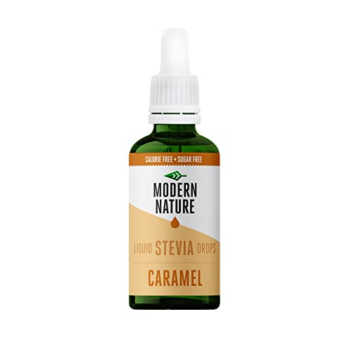 Modern Nature Caramel Flavour Drops - Liquid Stevia Drops Sweetner - Zero Calorie Sugar Free Coffee Syrup Alternative - Flavoured Coffee, Protein Powder, Greek Yoghurt, Tea – Keto Vegan Sweetener 50ml