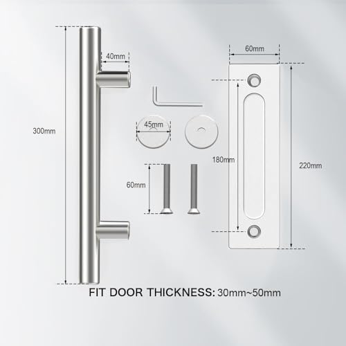 QINAIXQM 30CM Schiebetürgriff, Schiebetürtürgriff, für Scheunentür Holztür, Schranktür, Schwarz unsichtbarer Edelstahl
