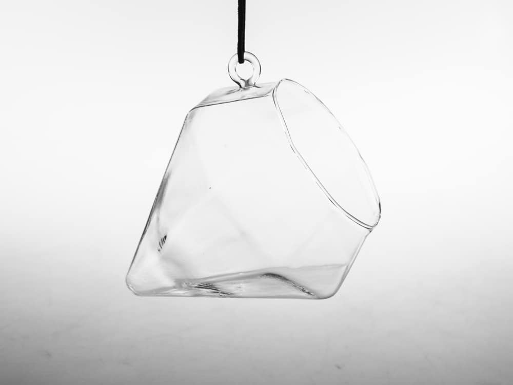 WGV Hanging Geometric Glass Terrarium, Length 6", Width 5", Height 4.3", Diamond Frameless DIY Air Succulent Planter Votive Tea Light Candle Home Garden Outdoor Decor 1 Piece
