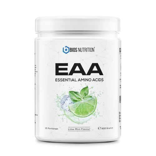EAA Pulver LIME MINT 500gr - essentielle Aminosäuren - 11gr Protein pro Portion - ohne schlechten Nachgeschmack - vegan & hochdosiert - BIOS Nutrition (Made in Germany)